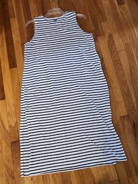 Lands End Sleeveless Stripe 100% Cotton Maxi Dress EUC Size XL P ❤️